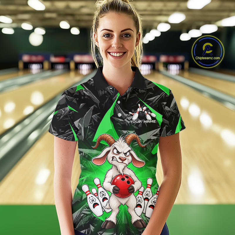 Custom Green Funny Goat Bowling Team Shirts Bowling Jerseys for Women Bowling League with Team HNT566