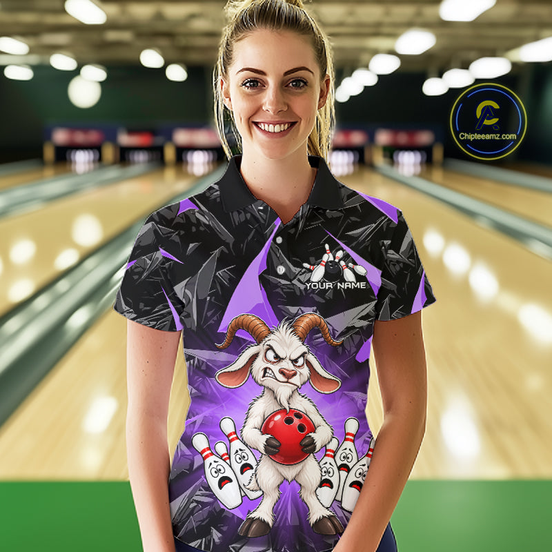 Custom Purple Funny Goat Bowling Team Shirts Bowling Jerseys for Women Bowling League with Team HNT566