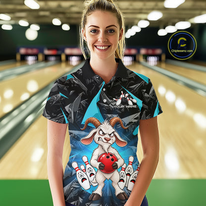 Custom Turquoise Funny Goat Bowling Team Shirts Bowling Jerseys for Women Bowling League with Team HNT566