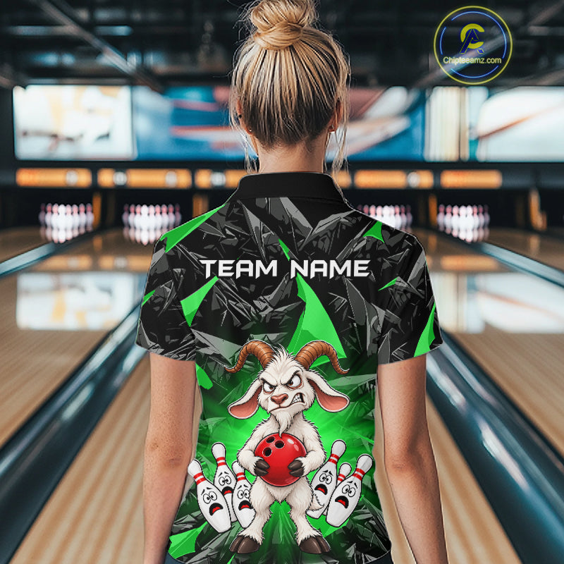 Custom Green Funny Goat Bowling Team Shirts Bowling Jerseys for Women Bowling League with Team HNT566