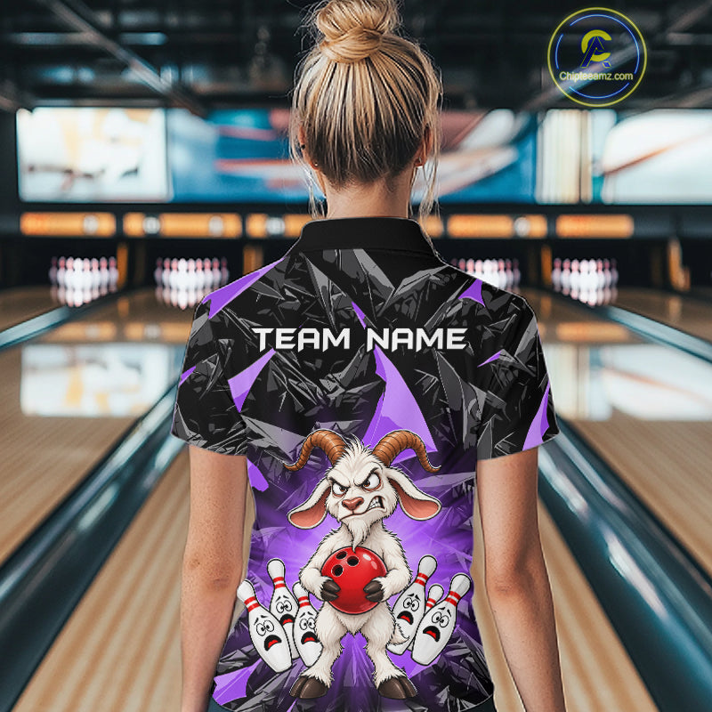 Custom Purple Funny Goat Bowling Team Shirts Bowling Jerseys for Women Bowling League with Team HNT566