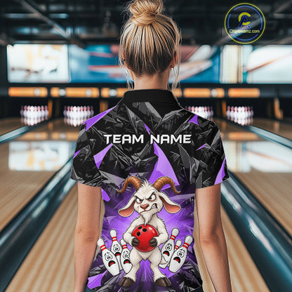 Custom Purple Funny Goat Bowling Team Shirts Bowling Jerseys for Women Bowling League with Team HNT566