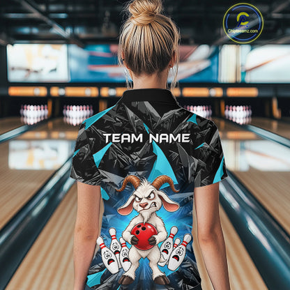 Custom Turquoise Funny Goat Bowling Team Shirts Bowling Jerseys for Women Bowling League with Team HNT566