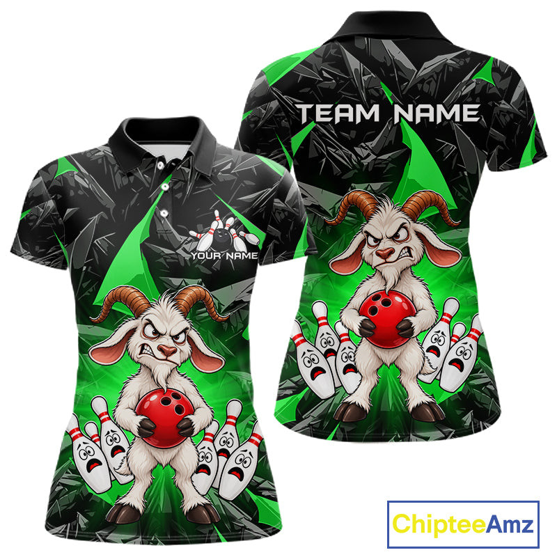 Custom Green Funny Goat Bowling Team Shirts Bowling Jerseys for Women Bowling League with Team HNT566