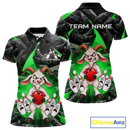 Custom Green Funny Goat Bowling Team Shirts Bowling Jerseys for Women Bowling League with Team HNT566