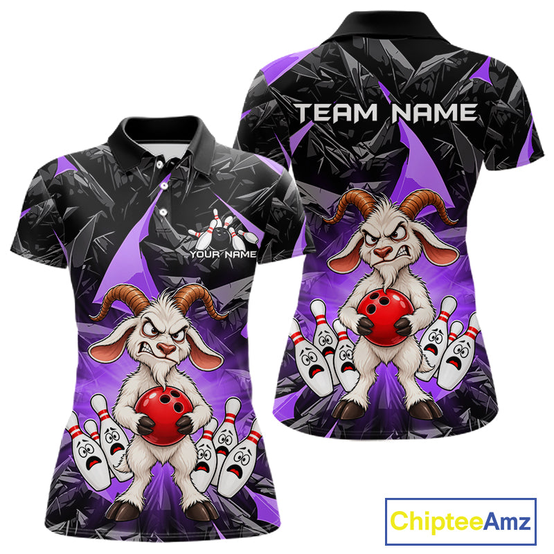 Custom Purple Funny Goat Bowling Team Shirts Bowling Jerseys for Women Bowling League with Team HNT566
