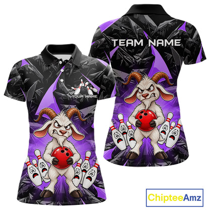 Custom Purple Funny Goat Bowling Team Shirts Bowling Jerseys for Women Bowling League with Team HNT566