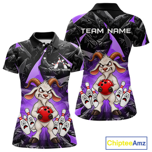 Custom Purple Funny Goat Bowling Team Shirts Bowling Jerseys for Women Bowling League with Team HNT566