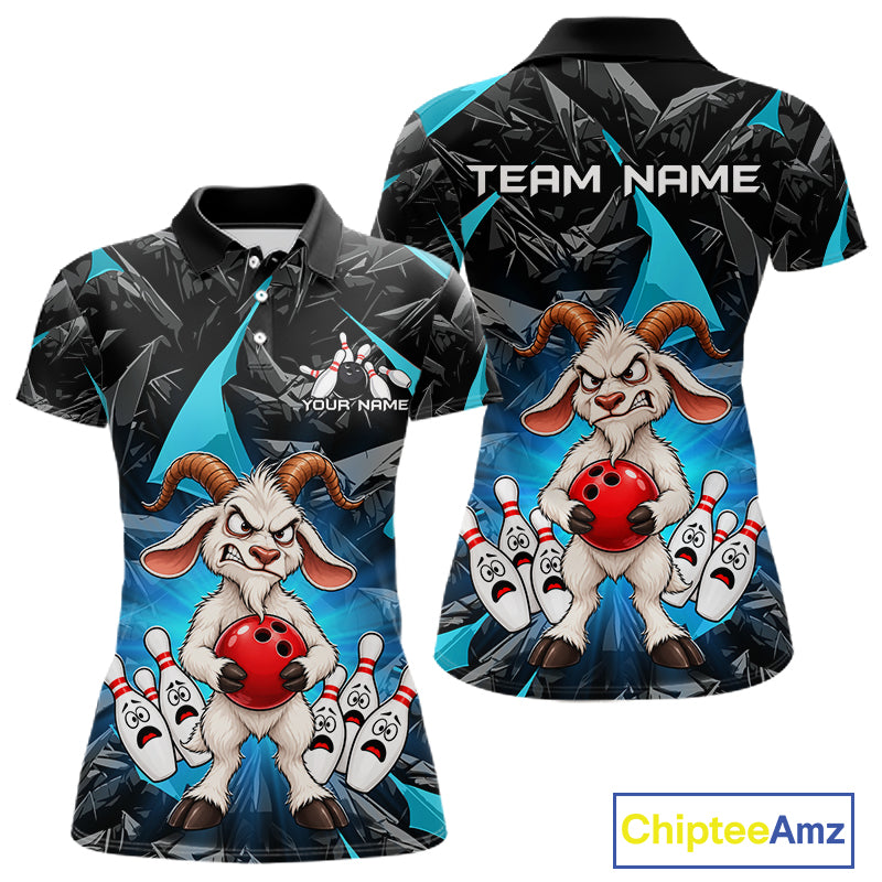 Custom Turquoise Funny Goat Bowling Team Shirts Bowling Jerseys for Women Bowling League with Team HNT566