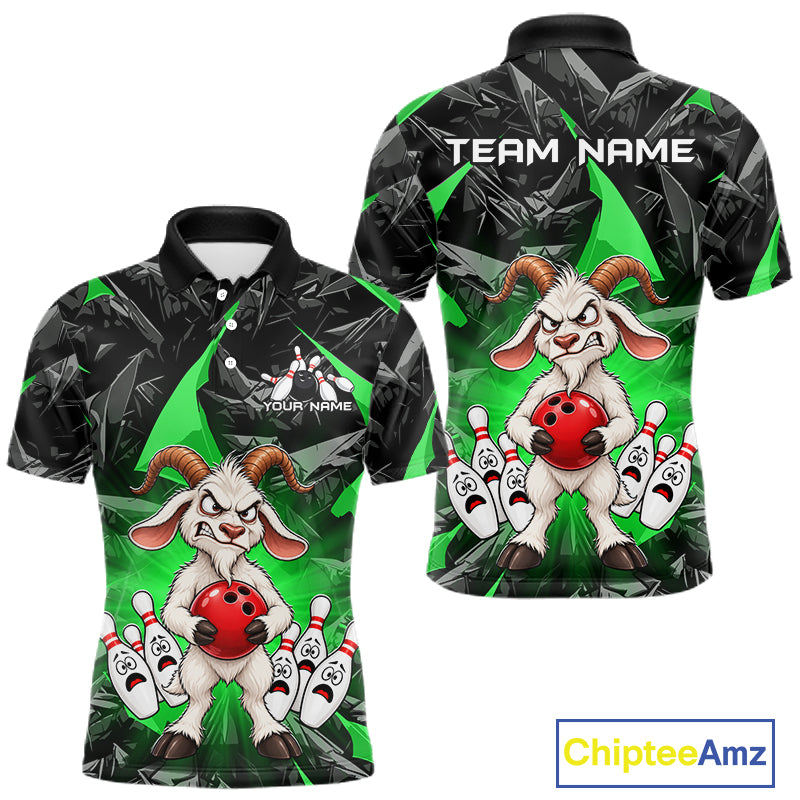 Custom Green Funny Goat Bowling Team Shirts Bowling Jerseys for Men Bowling League with Team HNT566