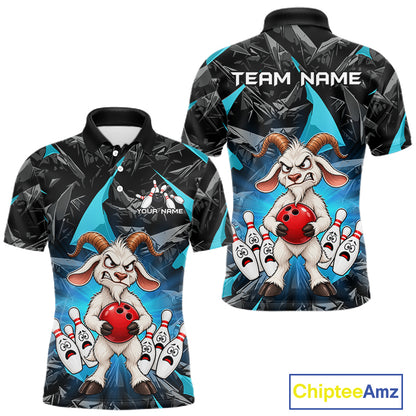 Custom Turquoise Funny Goat Bowling Team Shirts Bowling Jerseys for Men Bowling League with Team HNT566