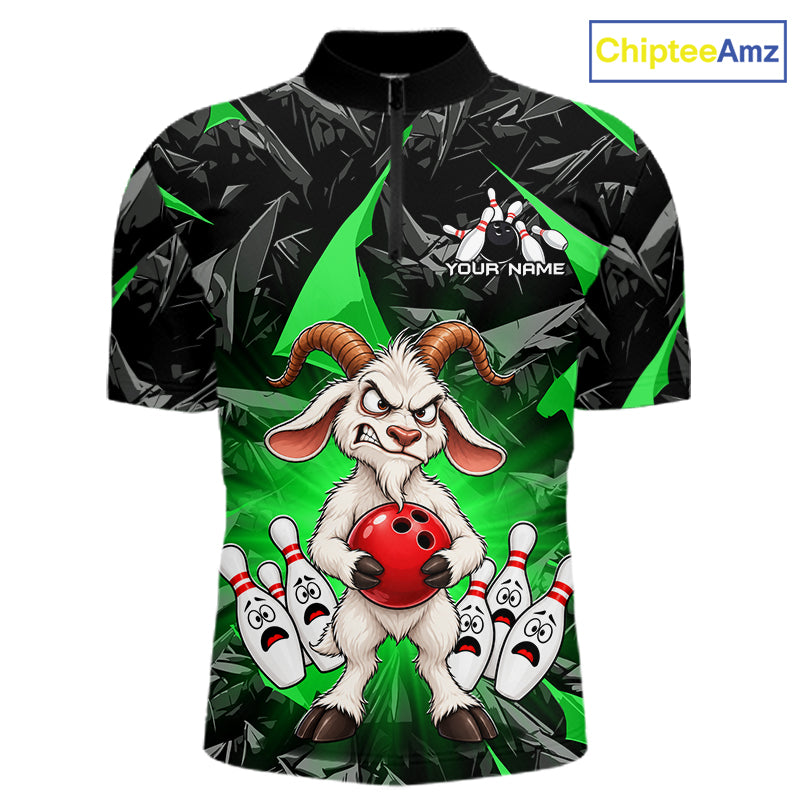 Custom Green Funny Goat Bowling Team Shirts Bowling Jerseys for Men Bowling League with Team HNT566