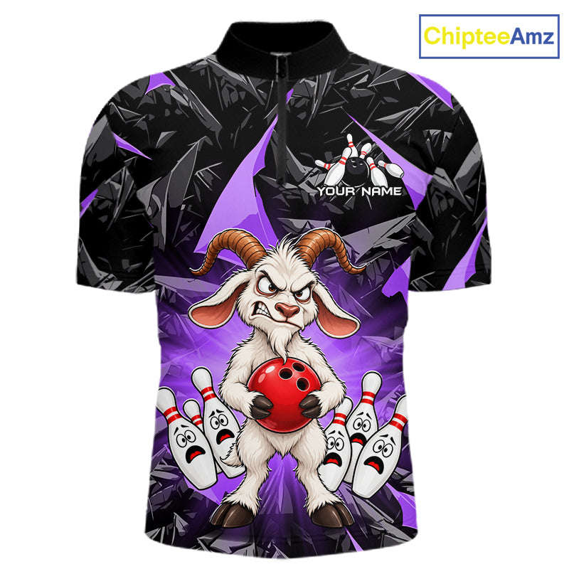 Custom Purple Funny Goat Bowling Team Shirts Bowling Jerseys for Men Bowling League with Team HNT566