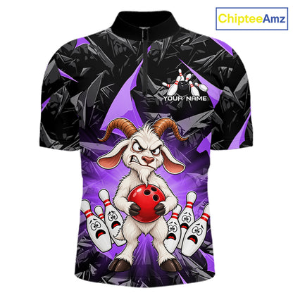 Custom Purple Funny Goat Bowling Team Shirts Bowling Jerseys for Men Bowling League with Team HNT566