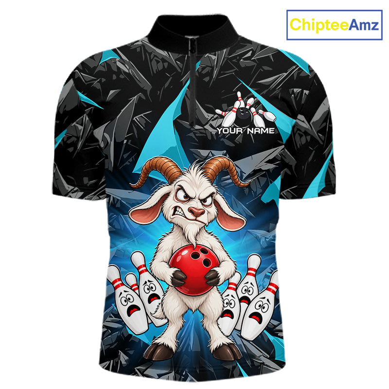 Custom Turquoise Funny Goat Bowling Team Shirts Bowling Jerseys for Men Bowling League with Team HNT566