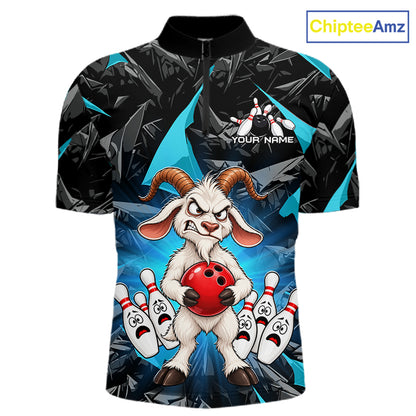 Custom Turquoise Funny Goat Bowling Team Shirts Bowling Jerseys for Men Bowling League with Team HNT566