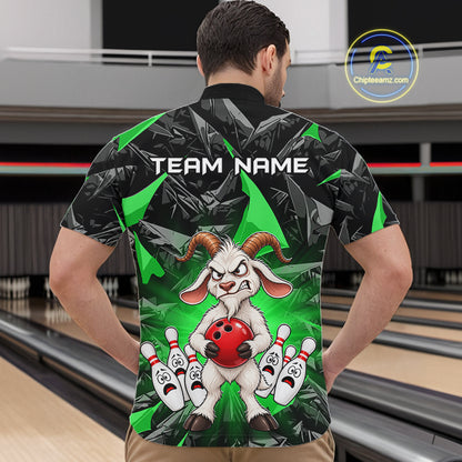 Custom Green Funny Goat Bowling Team Shirts Bowling Jerseys for Men Bowling League with Team HNT566