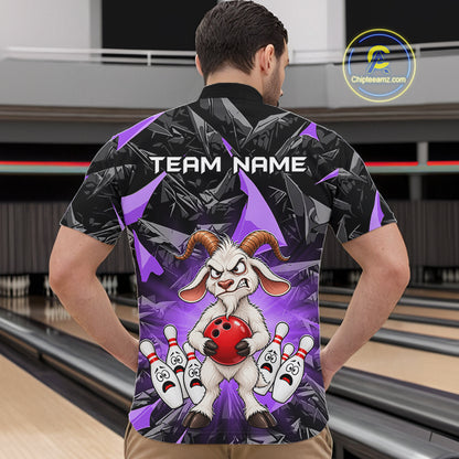 Custom Purple Funny Goat Bowling Team Shirts Bowling Jerseys for Men Bowling League with Team HNT566