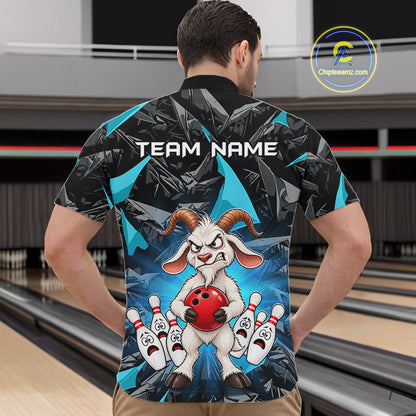 Custom Turquoise Funny Goat Bowling Team Shirts Bowling Jerseys for Men Bowling League with Team HNT566