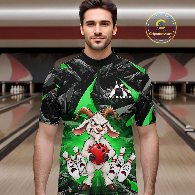 Custom Green Funny Goat Bowling Team Shirts Bowling Jerseys for Men Bowling League with Team HNT566