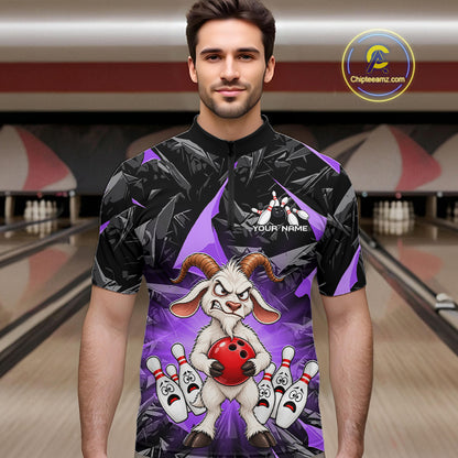 Custom Purple Funny Goat Bowling Team Shirts Bowling Jerseys for Men Bowling League with Team HNT566