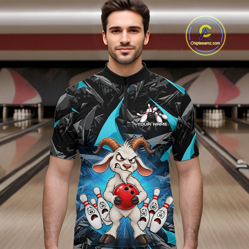 Custom Turquoise Funny Goat Bowling Team Shirts Bowling Jerseys for Men Bowling League with Team HNT566