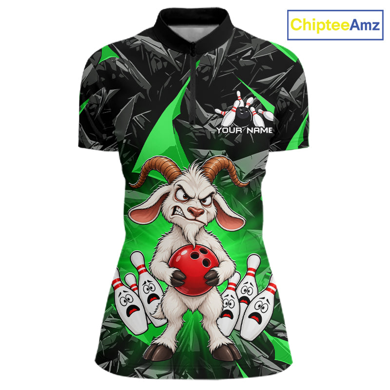 Custom Green Funny Goat Bowling Team Shirts Bowling Jerseys for Women Bowling League with Team HNT566