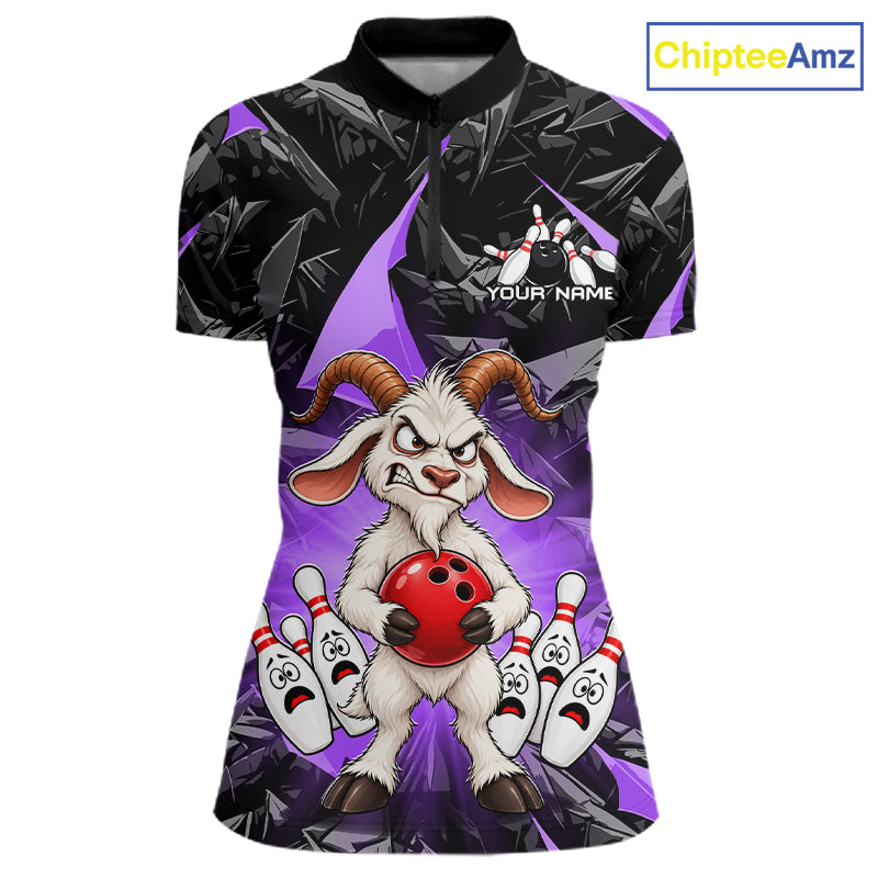 Custom Purple Funny Goat Bowling Team Shirts Bowling Jerseys for Women Bowling League with Team HNT566