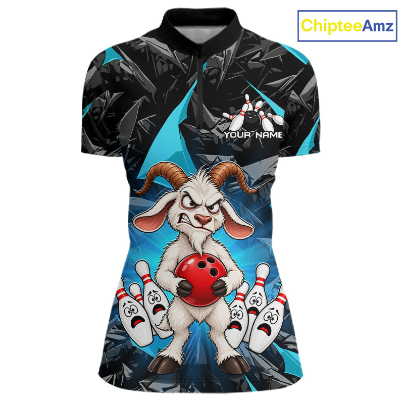 Custom Turquoise Funny Goat Bowling Team Shirts Bowling Jerseys for Women Bowling League with Team HNT566