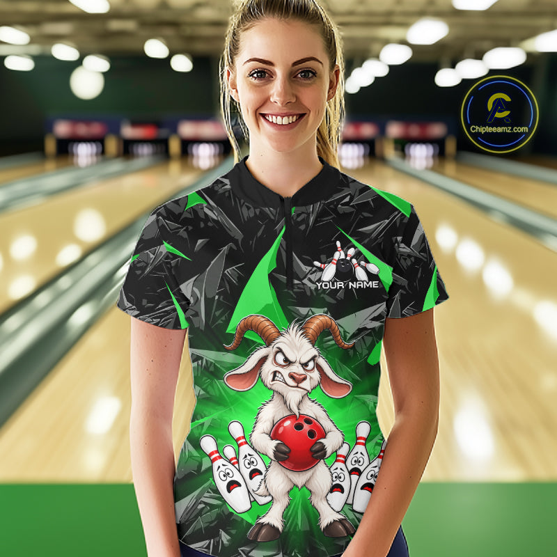 Custom Green Funny Goat Bowling Team Shirts Bowling Jerseys for Women Bowling League with Team HNT566