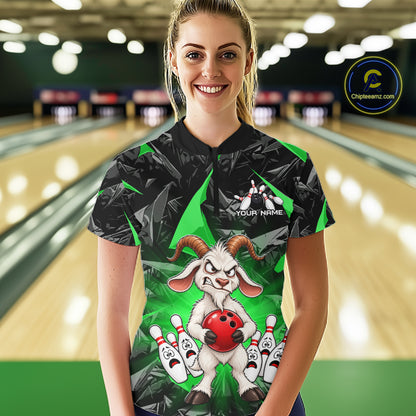 Custom Green Funny Goat Bowling Team Shirts Bowling Jerseys for Women Bowling League with Team HNT566