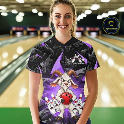 Custom Purple Funny Goat Bowling Team Shirts Bowling Jerseys for Women Bowling League with Team HNT566
