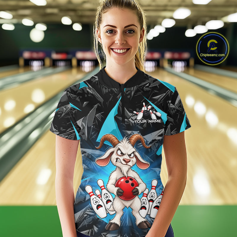 Custom Turquoise Funny Goat Bowling Team Shirts Bowling Jerseys for Women Bowling League with Team HNT566