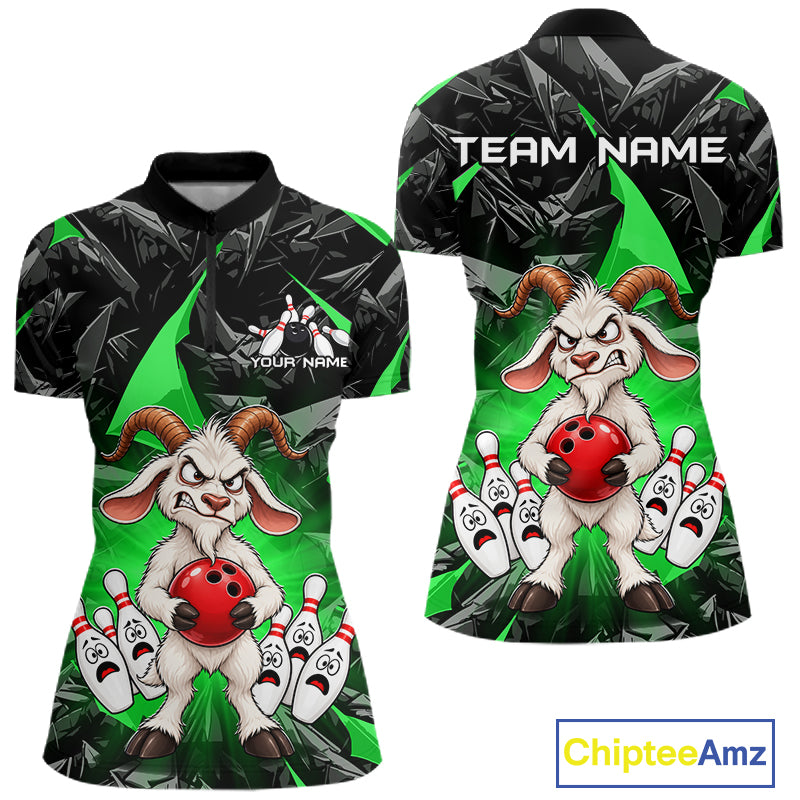 Custom Green Funny Goat Bowling Team Shirts Bowling Jerseys for Women Bowling League with Team HNT566
