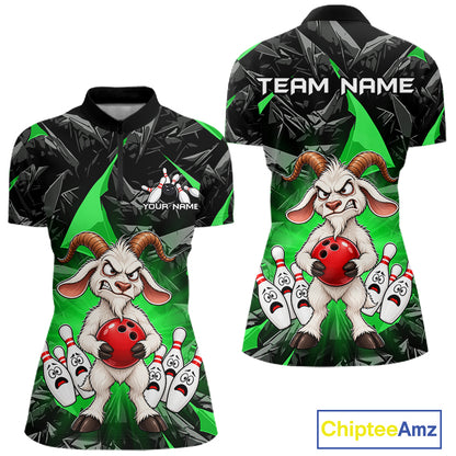 Custom Green Funny Goat Bowling Team Shirts Bowling Jerseys for Women Bowling League with Team HNT566