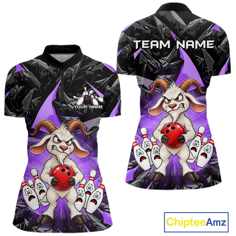 Custom Purple Funny Goat Bowling Team Shirts Bowling Jerseys for Women Bowling League with Team HNT566
