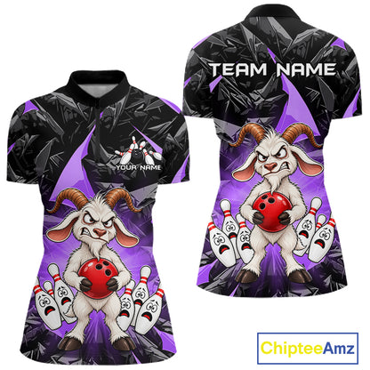 Custom Purple Funny Goat Bowling Team Shirts Bowling Jerseys for Women Bowling League with Team HNT566