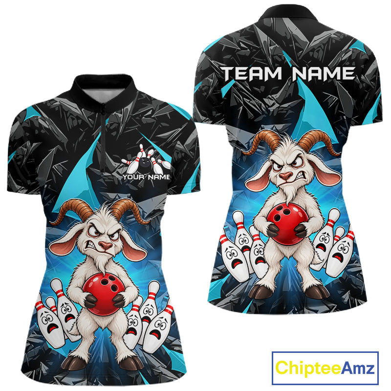 Custom Turquoise Funny Goat Bowling Team Shirts Bowling Jerseys for Women Bowling League with Team HNT566