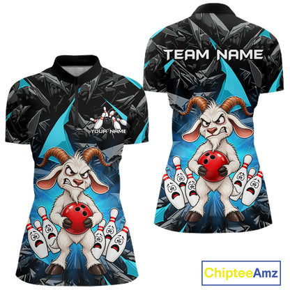 Custom Turquoise Funny Goat Bowling Team Shirts Bowling Jerseys for Women Bowling League with Team HNT566