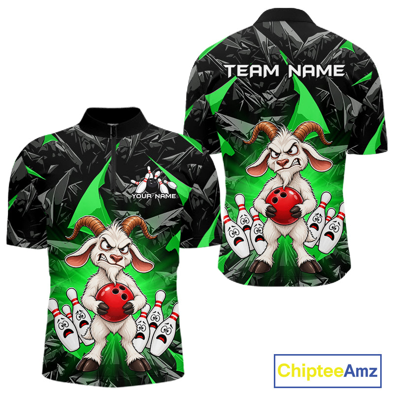 Custom Green Funny Goat Bowling Team Shirts Bowling Jerseys for Men Bowling League with Team HNT566