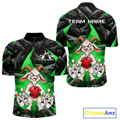 Custom Green Funny Goat Bowling Team Shirts Bowling Jerseys for Men Bowling League with Team HNT566