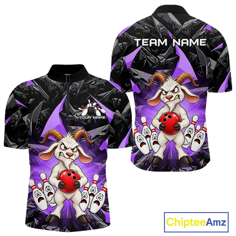 Custom Purple Funny Goat Bowling Team Shirts Bowling Jerseys for Men Bowling League with Team HNT566
