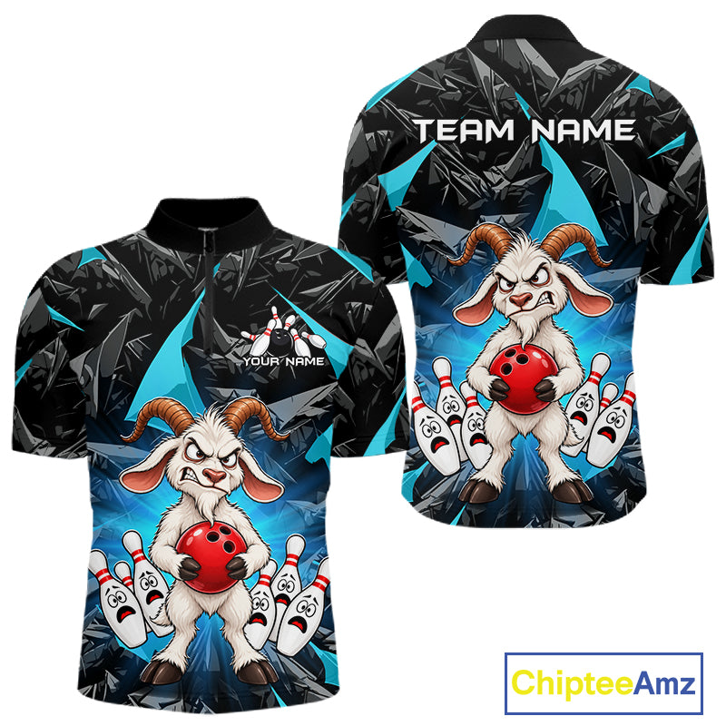 Custom Turquoise Funny Goat Bowling Team Shirts Bowling Jerseys for Men Bowling League with Team HNT566