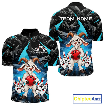 Custom Turquoise Funny Goat Bowling Team Shirts Bowling Jerseys for Men Bowling League with Team HNT566