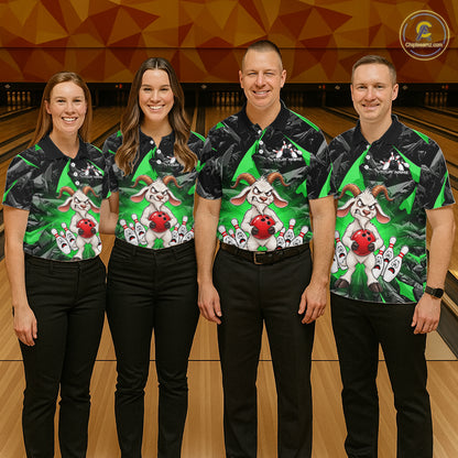 Custom Green Funny Goat Bowling Team Shirts Bowling Jerseys for Women Bowling League with Team HNT566