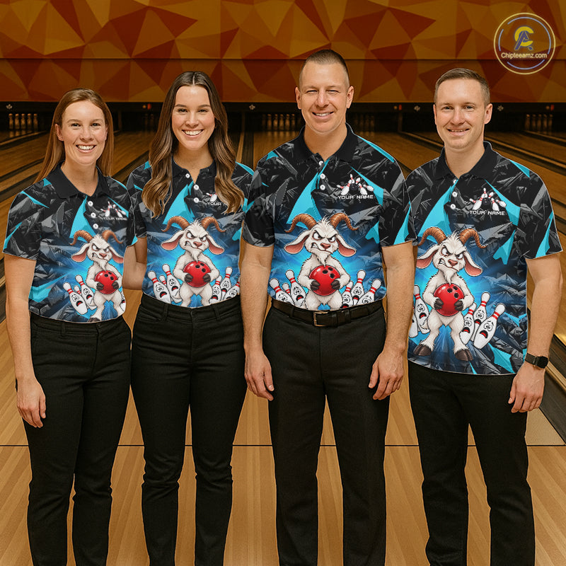 Custom Turquoise Funny Goat Bowling Team Shirts Bowling Jerseys for Men Bowling League with Team HNT566