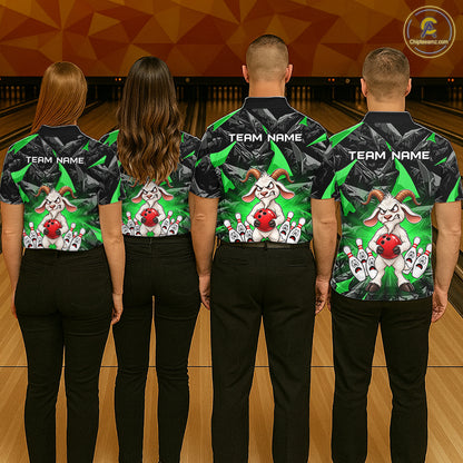 Custom Green Funny Goat Bowling Team Shirts Bowling Jerseys for Men Bowling League with Team HNT566