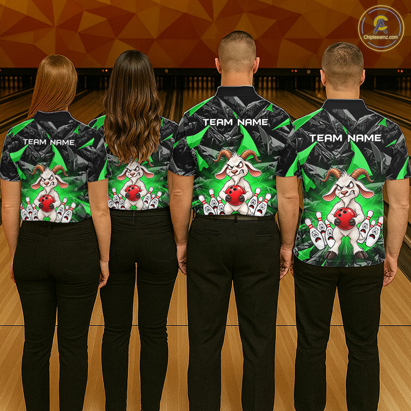 Custom Green Funny Goat Bowling Team Shirts Bowling Jerseys for Women Bowling League with Team HNT566