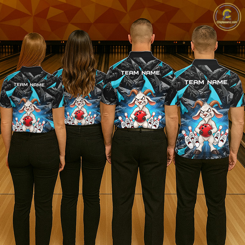 Custom Turquoise Funny Goat Bowling Team Shirts Bowling Jerseys for Men Bowling League with Team HNT566