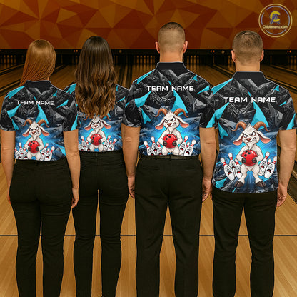 Custom Turquoise Funny Goat Bowling Team Shirts Bowling Jerseys for Men Bowling League with Team HNT566